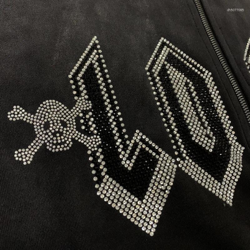 Men's Hoodies Retro Streetwear Trend Brand Lost Intricacy Hoodie Skull Drill Cardigan Men Women Casual Fashion Designer Hoodie Jacket Tracksuit M