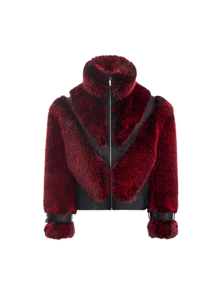 Mauroicardi Autumn Winter Cool Handsome Thick Warm Patchwork Faux Fur Coat Men Clothes Zip Up Fluffy Jacket 250916