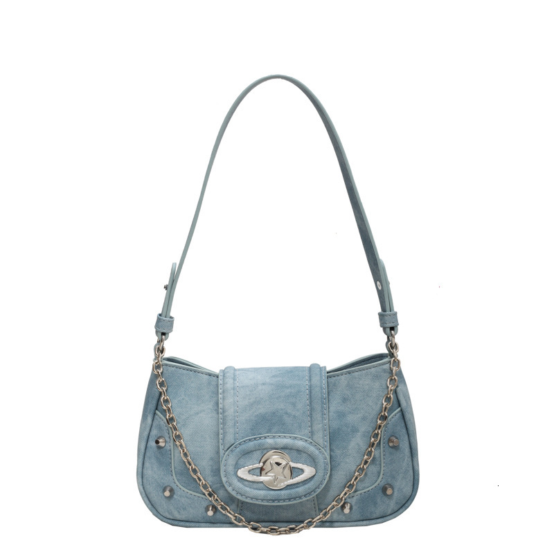 Luxury Brand Designer Bag This Year's Trendy Denim Color Single Shoulder Bag 2025 New Summer Small Style Fashionable Crossbody Bag Chain Handbag 