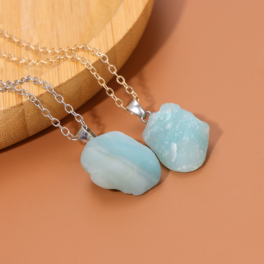 Natural Stone Pendant Necklace for Women Raw Amethyst Crystal Two Tone Chain Bohemian Statement Jewelry