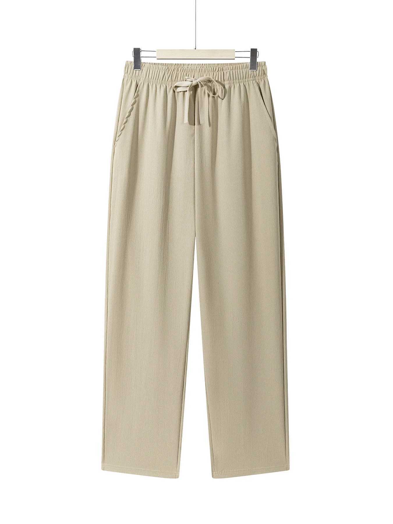 Summer Mens Straight Trousers Casual Solid Color Breathable Drawstring Long Pants Sweatpants Streetwear Men Baggy Pants W250826