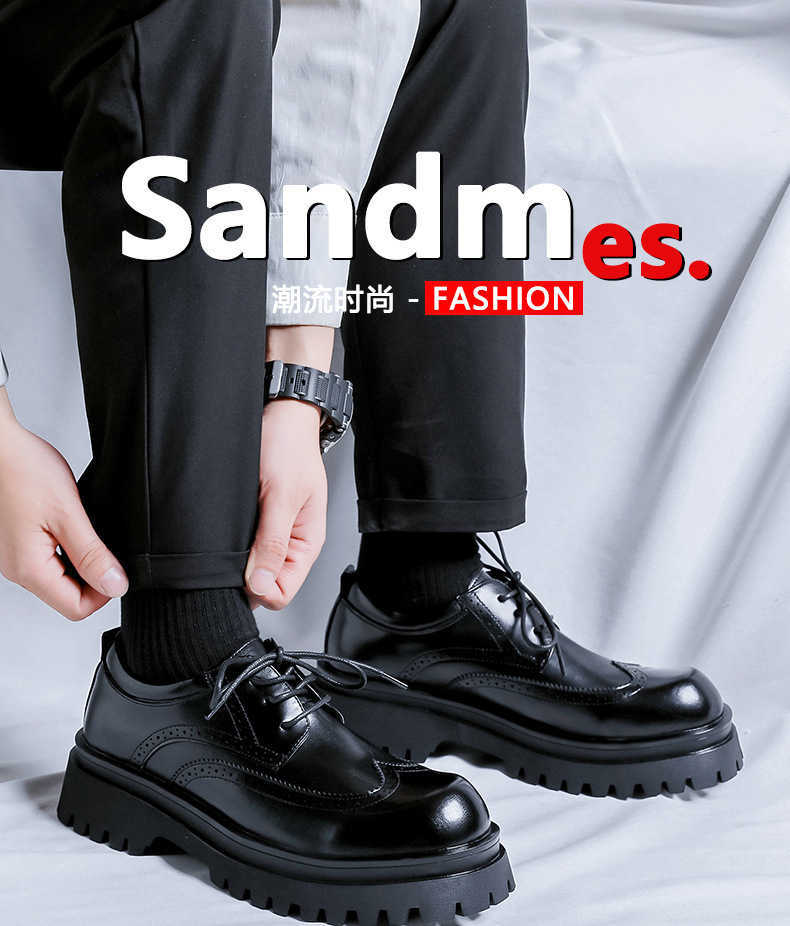 New Thick-Soled Round-Toe Derby With An English Style Casual Wear, Featuring And Suitable For Business Attire. The Shoes Are Made Of A Stylish Suit Ma