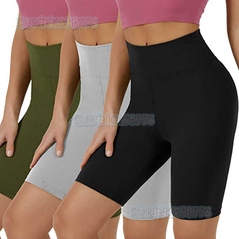 Solid Color Patchwork Buttlifting Sports Shorts High Waist Fivepoint Bare Sensation Leggings Plus Size Shorts H250825