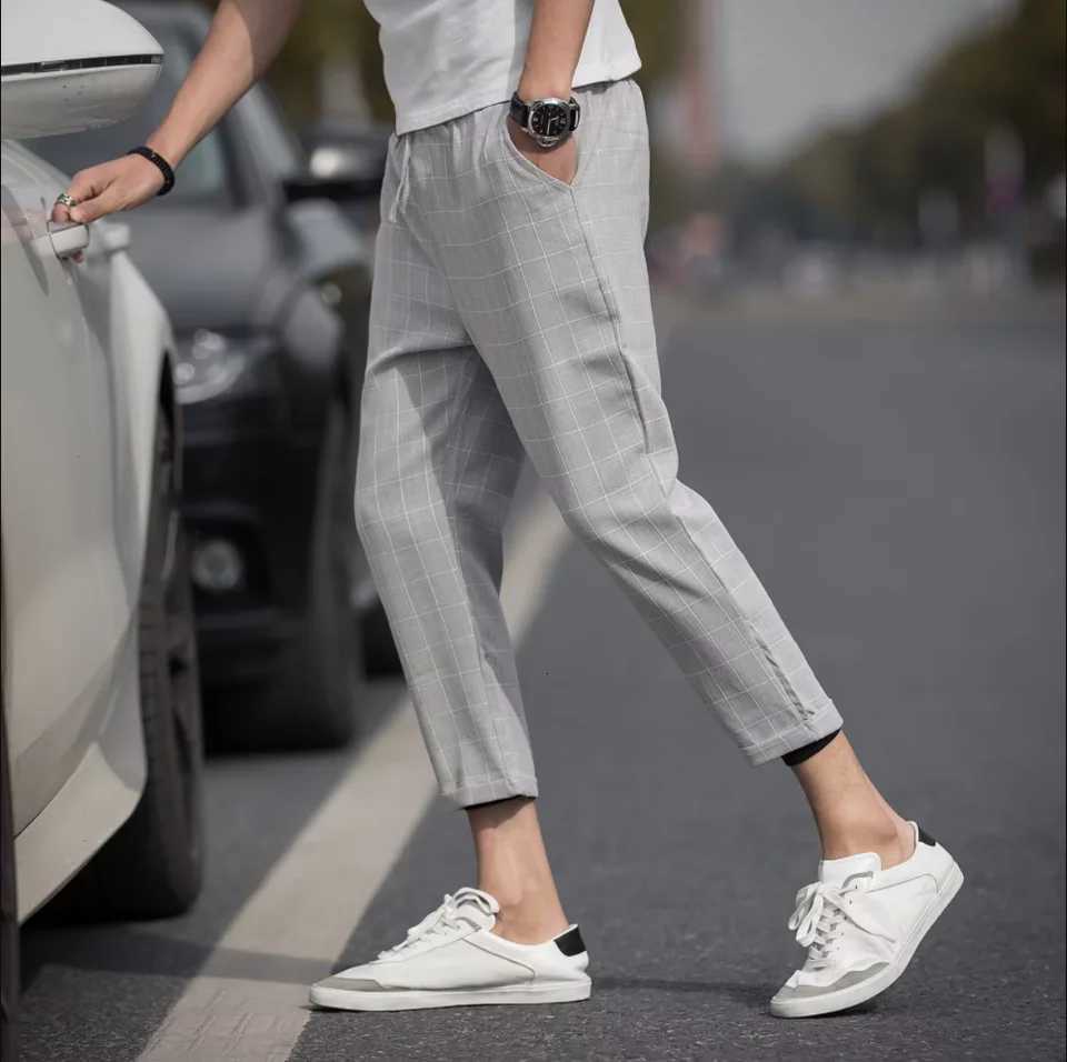 2024 Summer Soft Ice Silk Fabric Mens Thin Casual Pants Koreanstyle Fashion Straight High Stretch Trousers Male W250826