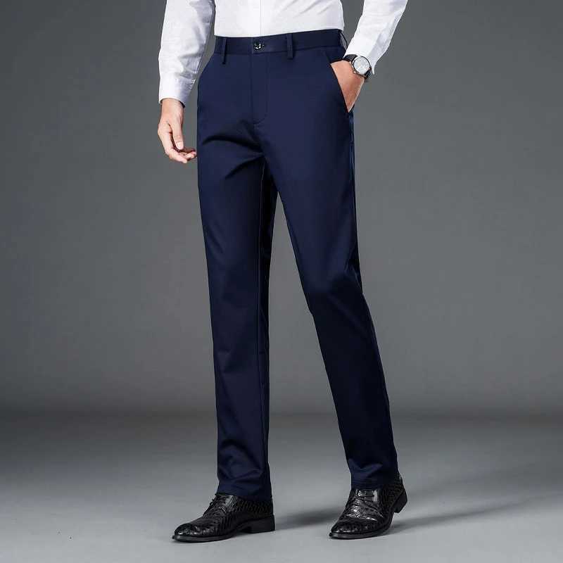Mens Lightweight Business Casual Pants with Micro Elasticity Mens Quick Drying Pants New Straight Leg Office Black Deep Blue Pants W250826