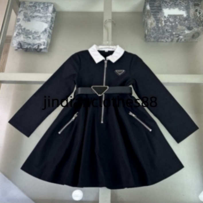 Baby Girl dress Spring Summer Children's jacquard long sleeve dress lapel girl skirt Children's party dress clothing size 100cm-160cm D43