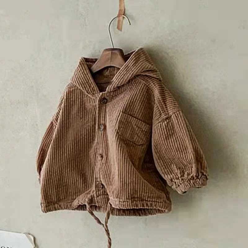WT212033 Korean Sle Baby Spring Autumn Hooded Denim Corduroy Casual Jacket New Arrival Fashionable Open Cardigan for Kids Z250826