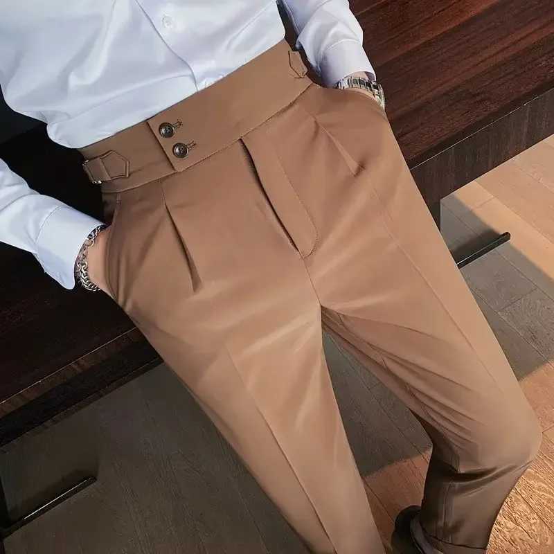 100 Cotton Mens Trousers Classic Trendy Paris Button Single Pleat Slims Smooths Your Silhouette Business Casual Pants W250826