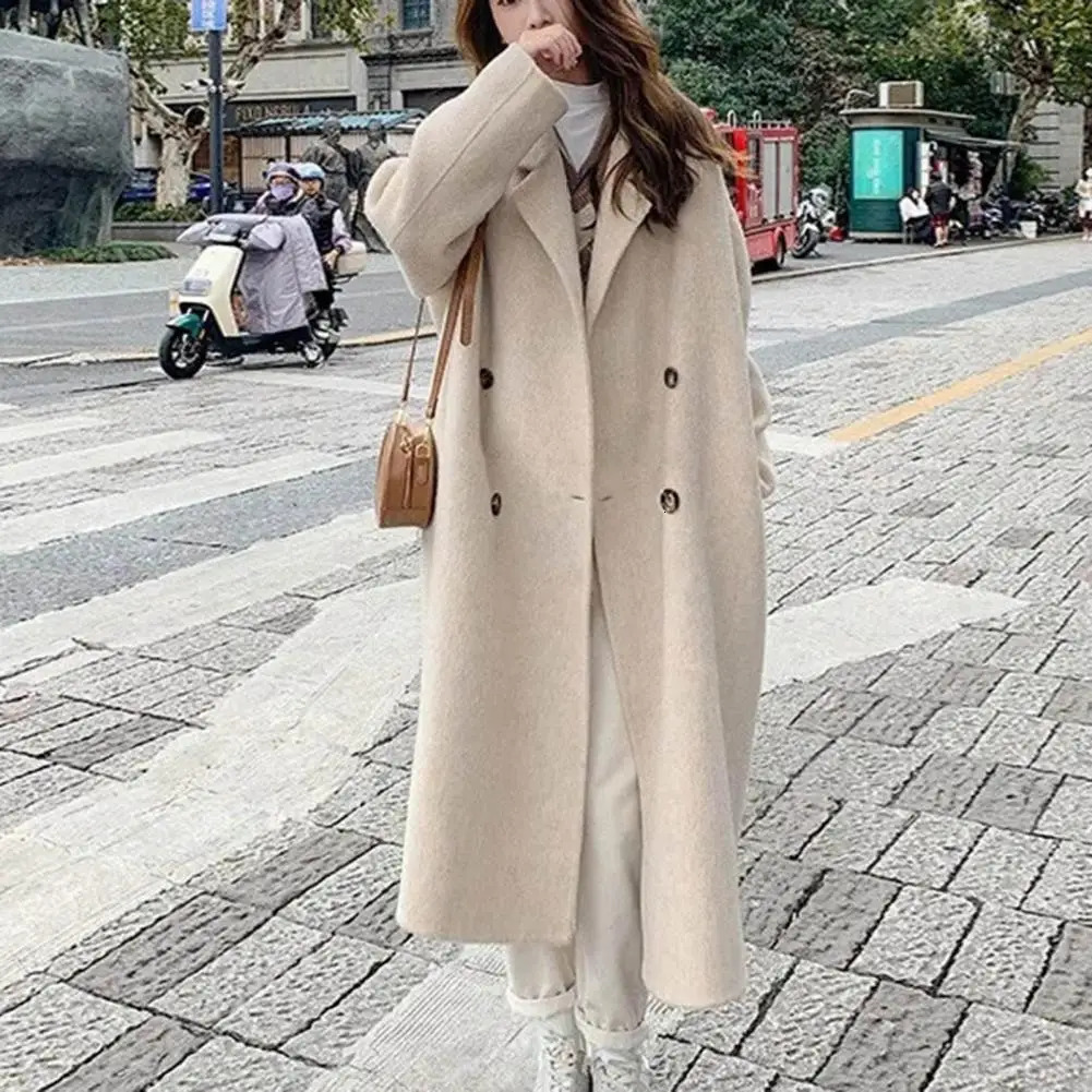 Women Woolen Coat DoubleBreasted Autumn Winter Fashion Loose Long Trench Retro Female Overcoat Ladies Windbreak 250825