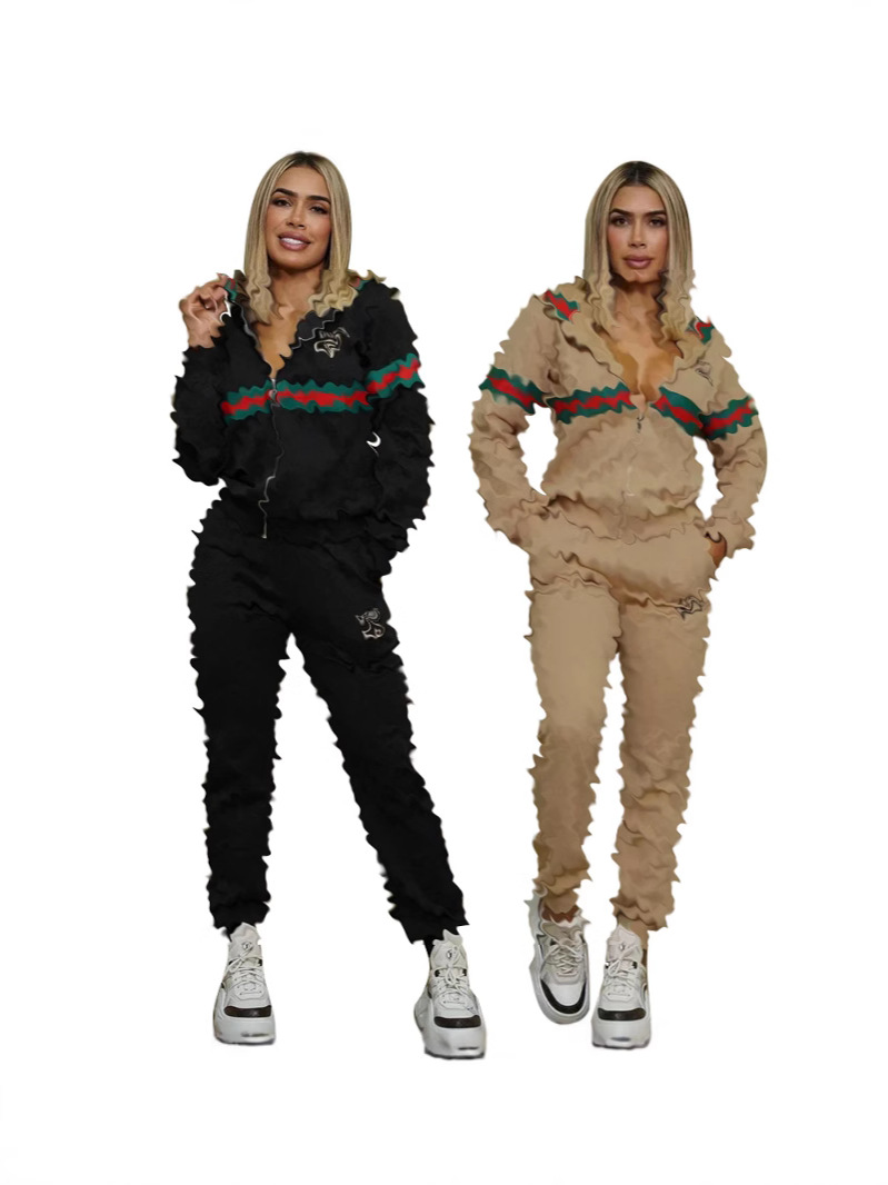 Designer Set Women's Hooded Set Pants Autumn/Winter Casual New Style Embossed Weaving Tape Embroidery Hooded Set Sizes S-XXL