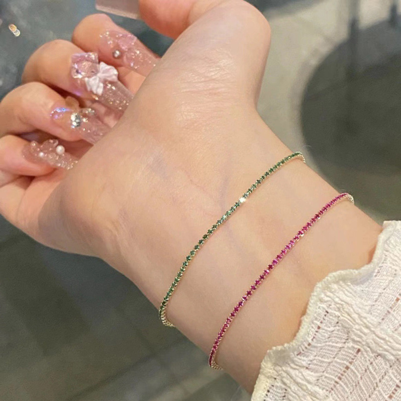 Gold - Tone Pink Crystal Dainty Chain Bracelet Dainty And Sparkling Party And Daily Wear Gift For Her Elegant And Charming Jewelry