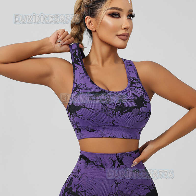 Tiedye Seamless Sports Yoga Bra Large Bust Minimizing Running Fitness Padded Tank Top for Women High Elasticity H250825