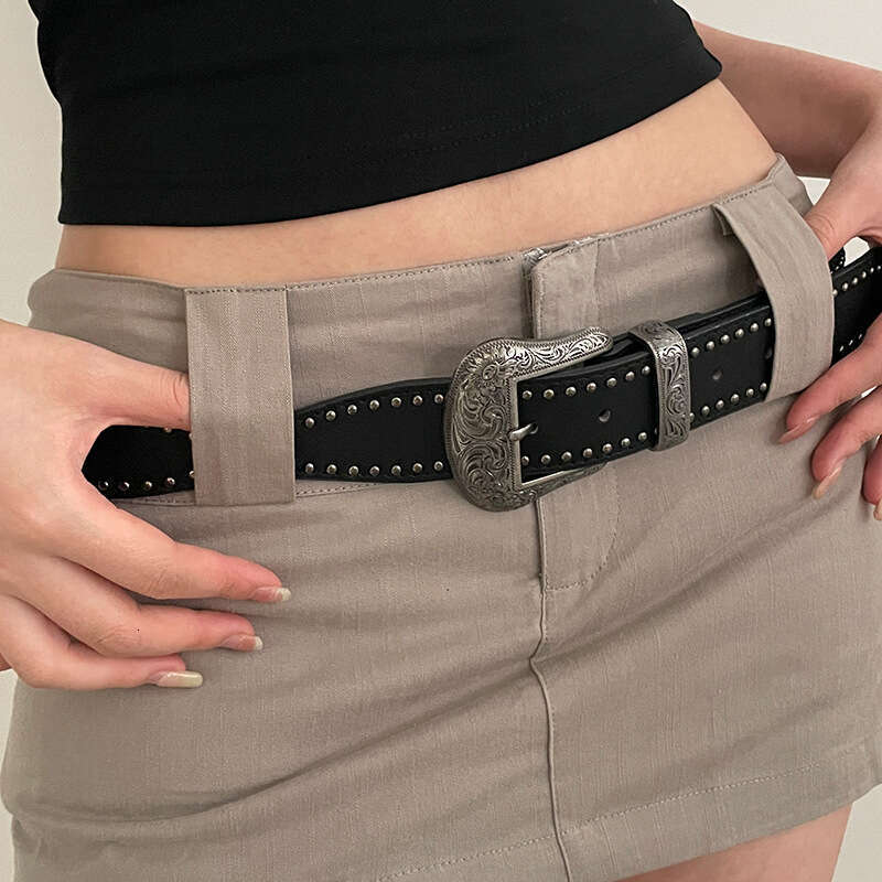 American for Women 2025 New Rivet Punk Style Belt Versatile with Jeans Personality Y2K Black
