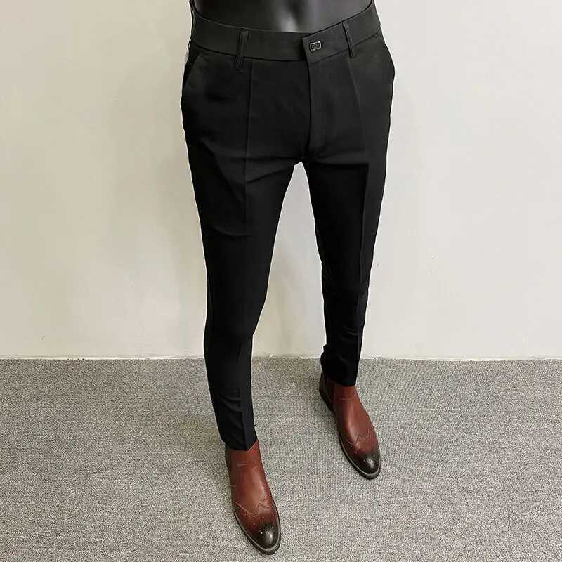 Men Suit Pants Formal Trousers Mens Pants Stretch Slim Solid Color Casual Dress Full Length Pants Fashion New Mens Clothing W250826