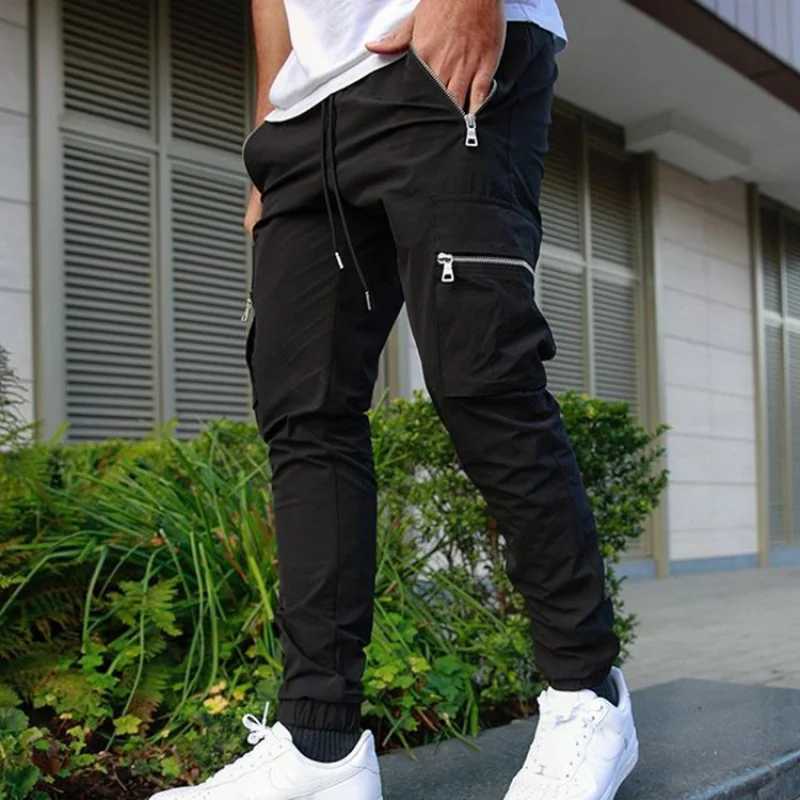 2024 New Exercise Casual Pants Mens Spring and Autumn Fitness Running Training Zipper Slim Fit MultiPocket Trousers W250826