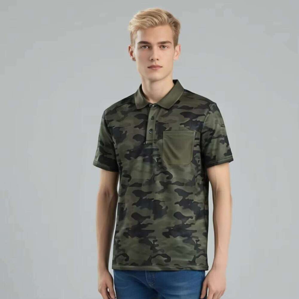 Men's Camo Oversized Patch Pocket Polo Shirt for Men