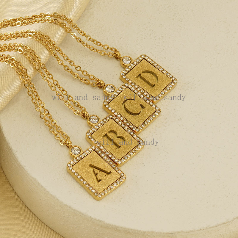 Non Tarnish 18K Gold Plated Initial Necklaces for Women Cubic Zirconia CZ Letter Necklace Capital Monogram Retangle Initial Pendant Necklace Jewelry G
