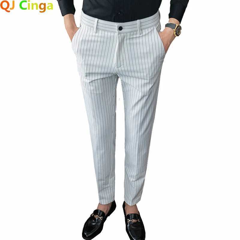 White Vertical Stripes Suit Pants Men Blue Black Trousers Fashion Slim Mens Pants Business Pants Men Autumn New Slacks W250826