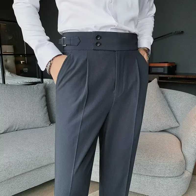 100 Cotton Mens Trousers Classic Trendy Paris Button Single Pleat Slims Smooths Your Silhouette Business Casual Pants W250826