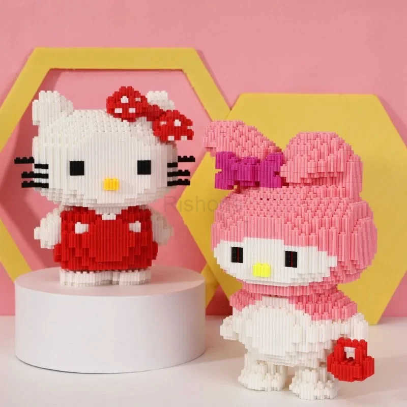 Sanrio Hello Kitty Kuromi My Melody Anime Peripheral Cartoon Kawaii Cute Building Blocks Assembled Toys Creative Decoration Gift X250826