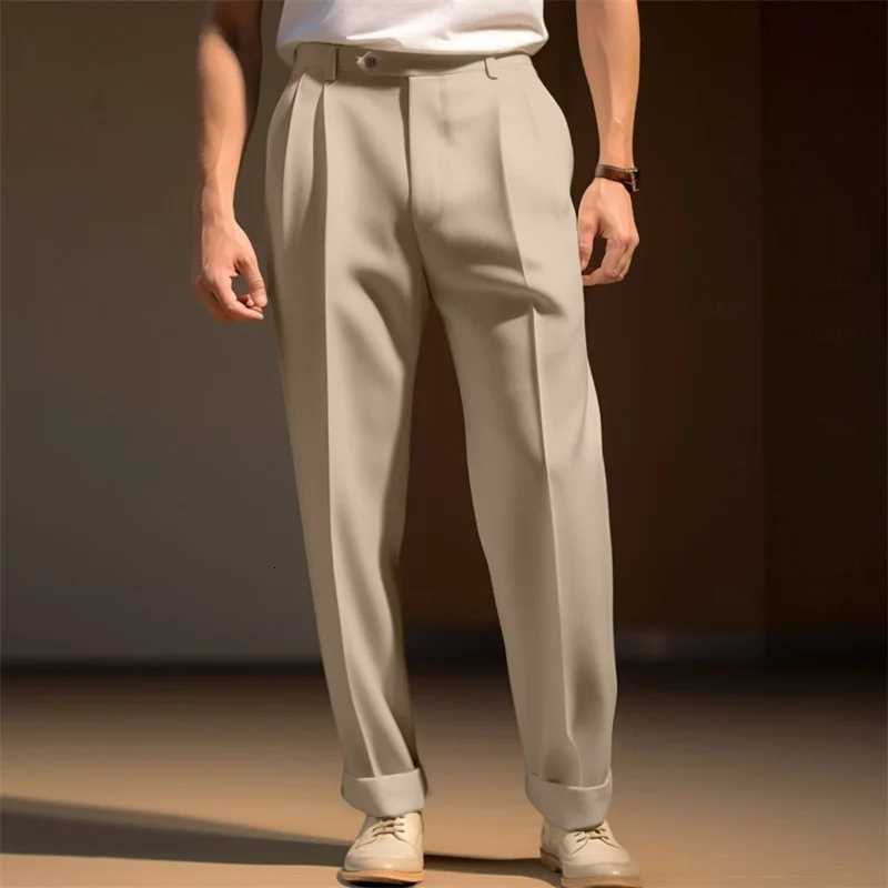 Men s Fit Dress Pants Solid Color Flat Front Trousers Classic Business Casual Suit Pants Modern Formal Wear Hemmed Bottoms W250826