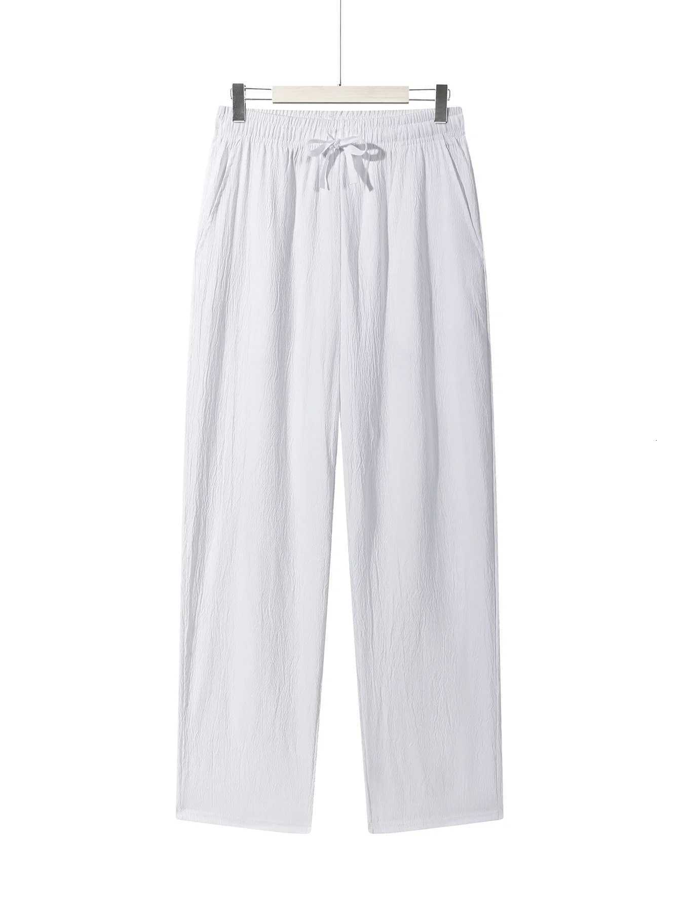 Summer Mens Straight Trousers Casual Solid Color Breathable Drawstring Long Pants Sweatpants Streetwear Men Baggy Pants W250826