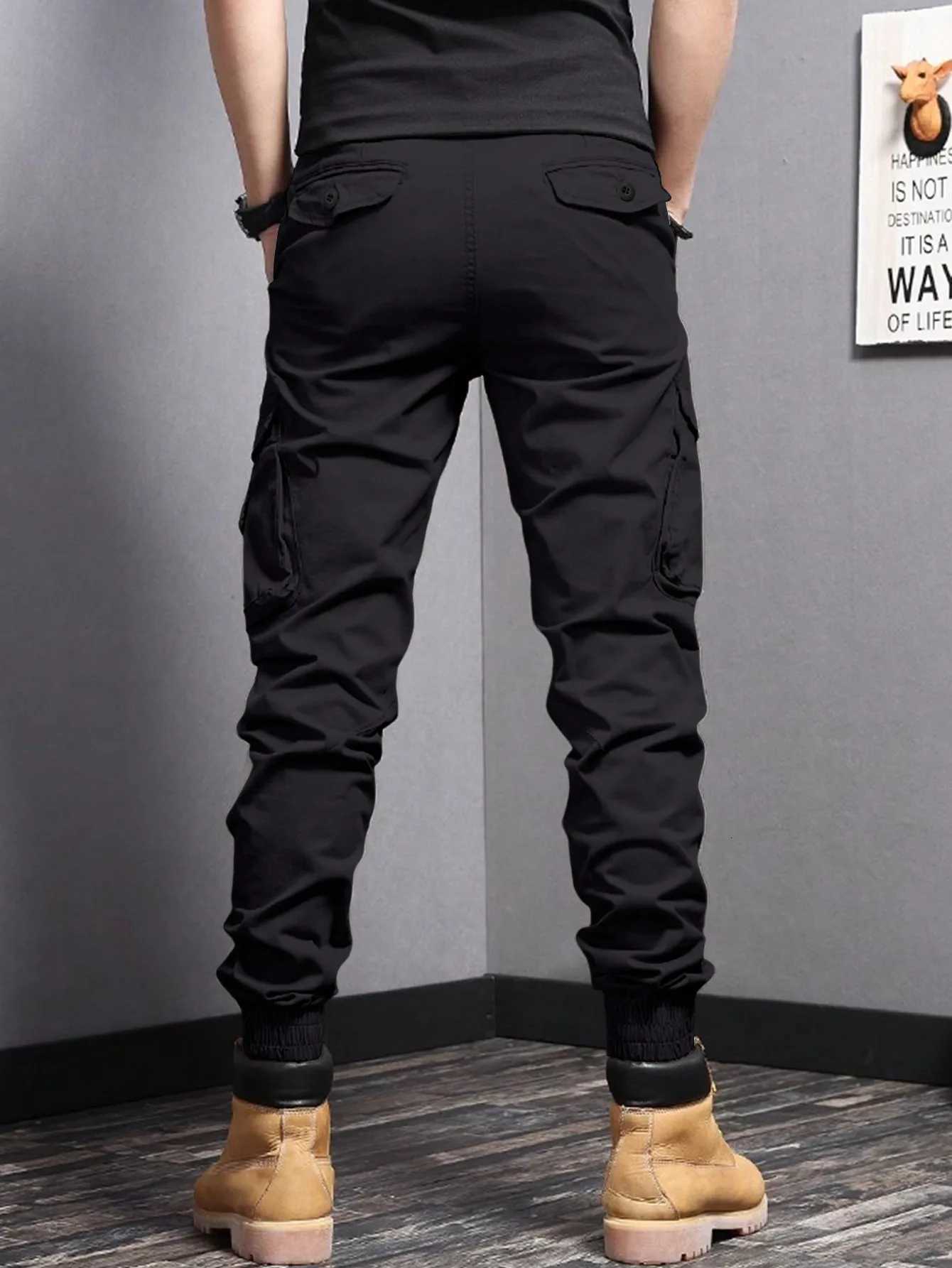 2024 Casual Side Flap Pockets Workwear Tapered Pants Mens Cargo Pants For Spring Fall Outdoor W250826