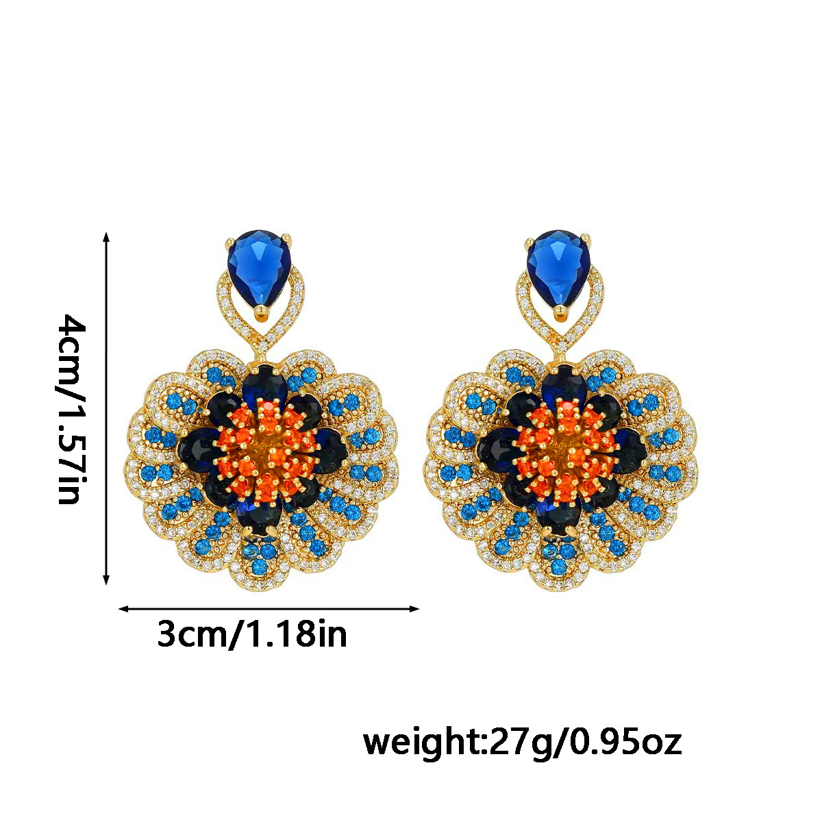 Blue Zircon Flower Earrings French Elegant Stud Earrings for Women Minimalist Luxury Jewelry