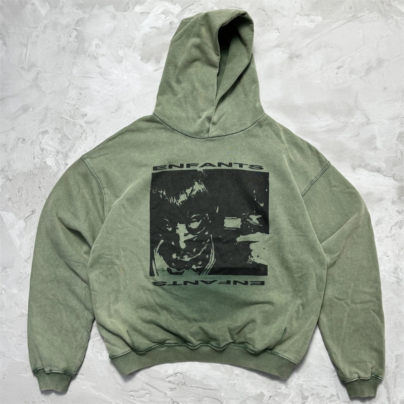 Washed Green Pullover Men Women High Quality Heavy Fabric Hoodie