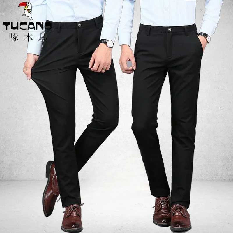 2024 New Mens Dress Pants Black Suit Pants Straight Slim Stretch Business Trousers Korean Style W250826