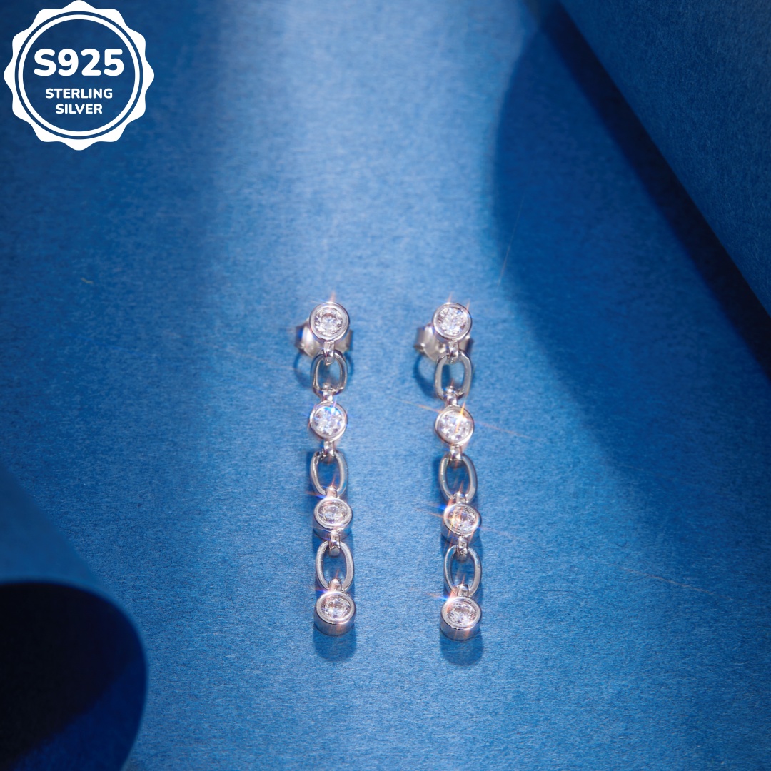 MT 925 Sterling Silver Long Tassel Earrings Exquisite 3mm Bezel Earring for Women High quality Wholesale Wedding Jewelry Gift