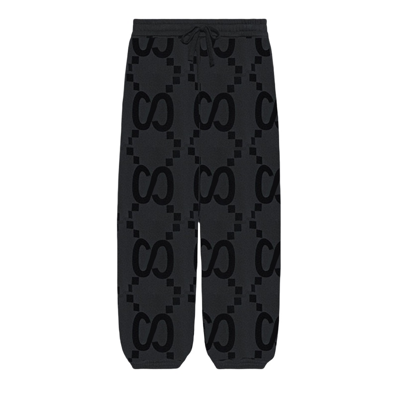 Men Designer Vintage Sweatpants Summer Autumn Casual Thick Luxury Pattern Cuffed Pants Loose Black long Trousers