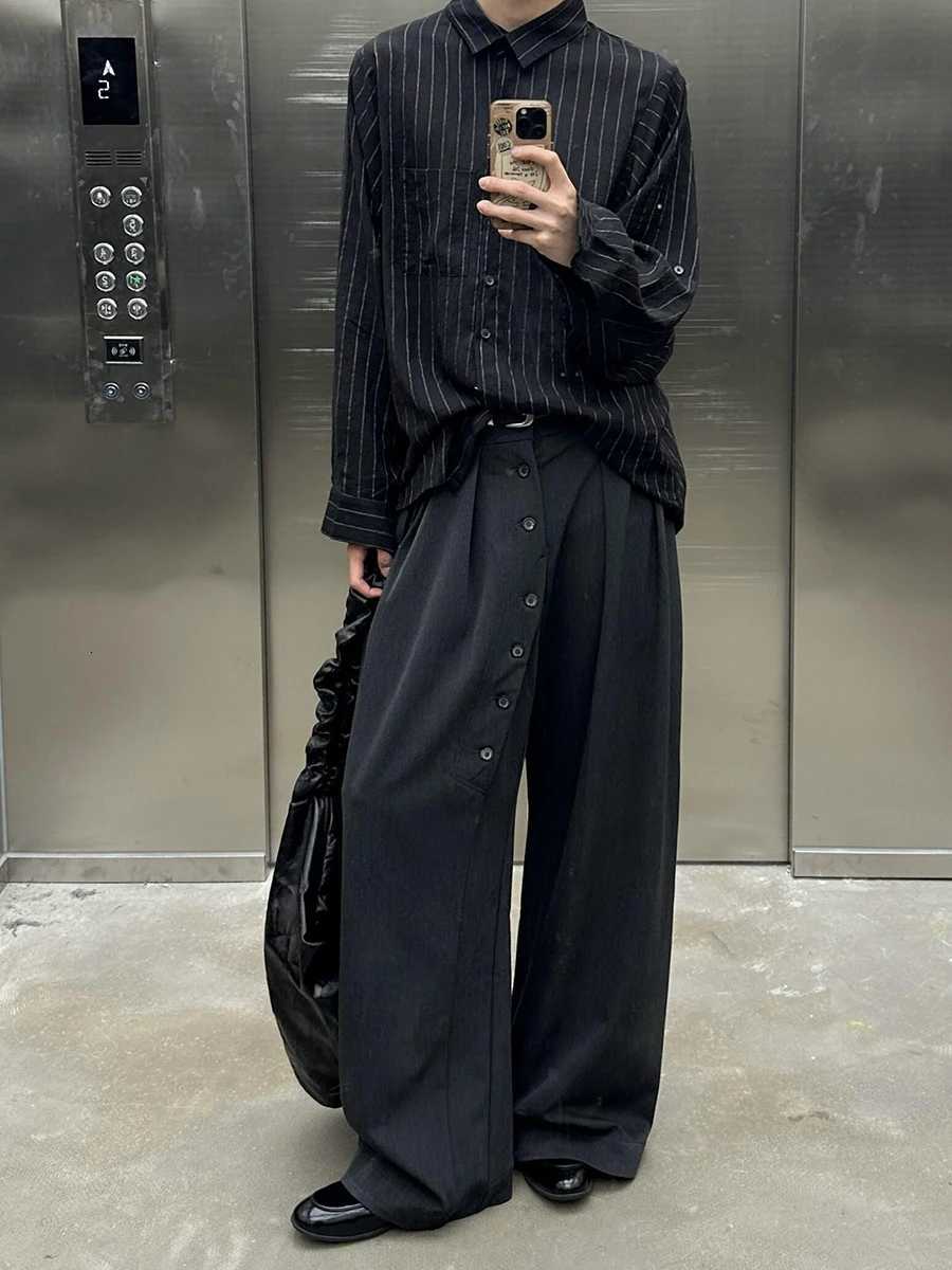 REDDACHiC Men Buttoned Pleated Front Suit Trousers Cleanfit Black Elastic Waist Wide Leg Dress Pants Office Work Casual Clothing W250826