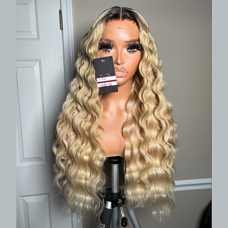 250 Density Brazilian Ombre Brown Deep Wave HD Lace Front Wig Colored Curly Human Hair Wig 13x4 Lace Frontal Wigs Wear And Go Synthetic for Women