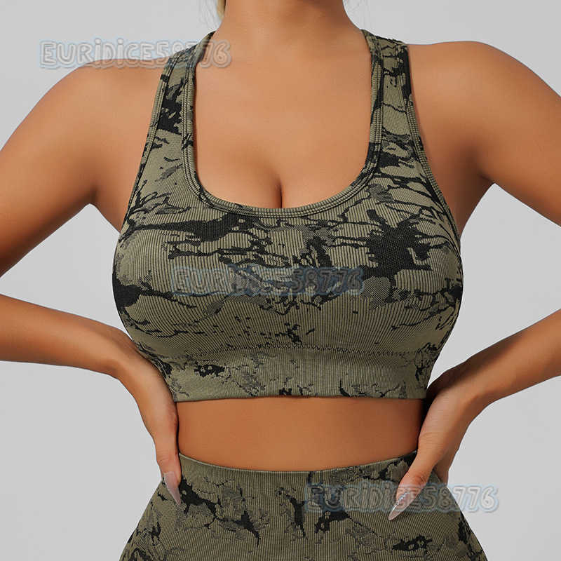 Tiedye Seamless Sports Yoga Bra Large Bust Minimizing Running Fitness Padded Tank Top for Women High Elasticity H250825