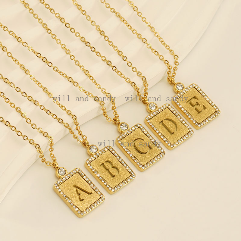 Non Tarnish 18K Gold Plated Initial Necklaces for Women Cubic Zirconia CZ Letter Necklace Capital Monogram Retangle Initial Pendant Necklace Jewelry G