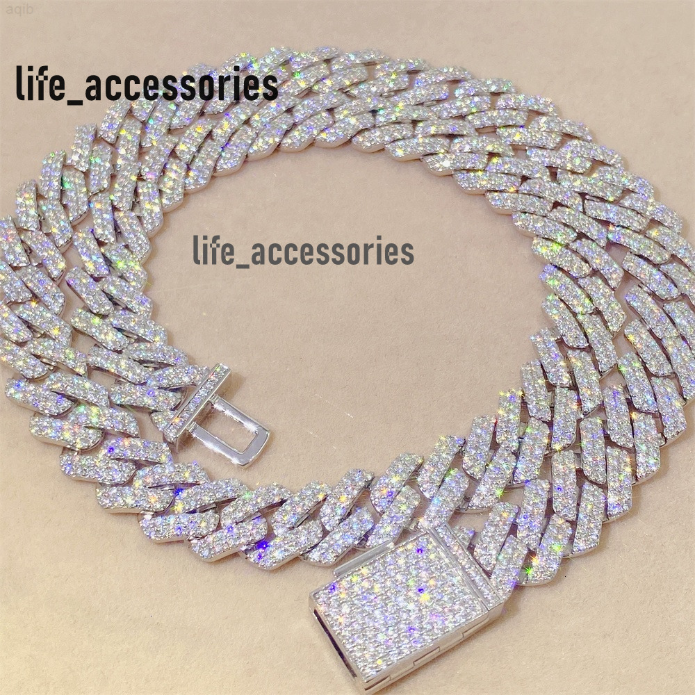 Hip Hop Jewelry Iced Out 20 Cuban Necklace Bracelet Sterling Silver Moissanite 12mm Cuban Link Chain