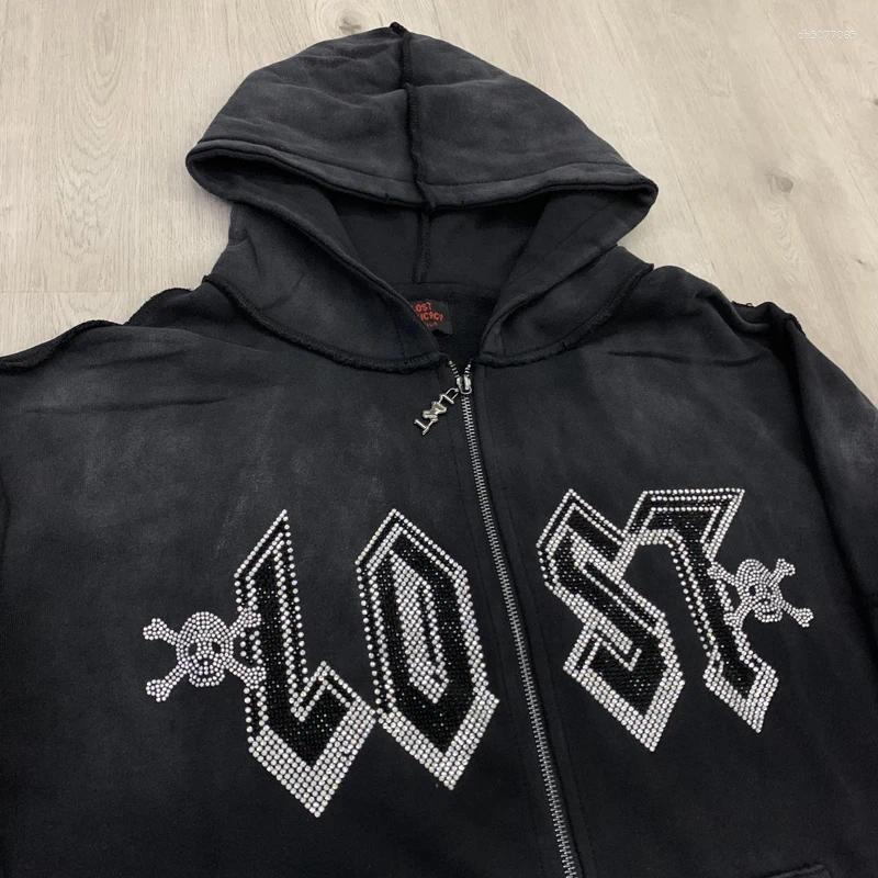 Men's Hoodies Retro Streetwear Trend Brand Lost Intricacy Hoodie Skull Drill Cardigan Men Women Casual Fashion Designer Hoodie Jacket Tracksuit M