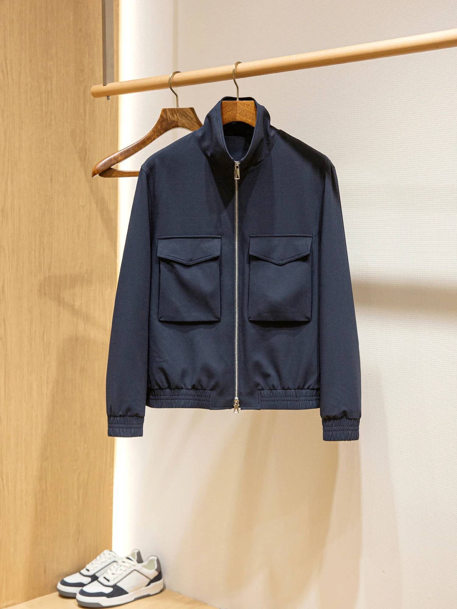 Worsted Wool-Blend Spring Men's Thin Shoulder-Length Loose Jacket
