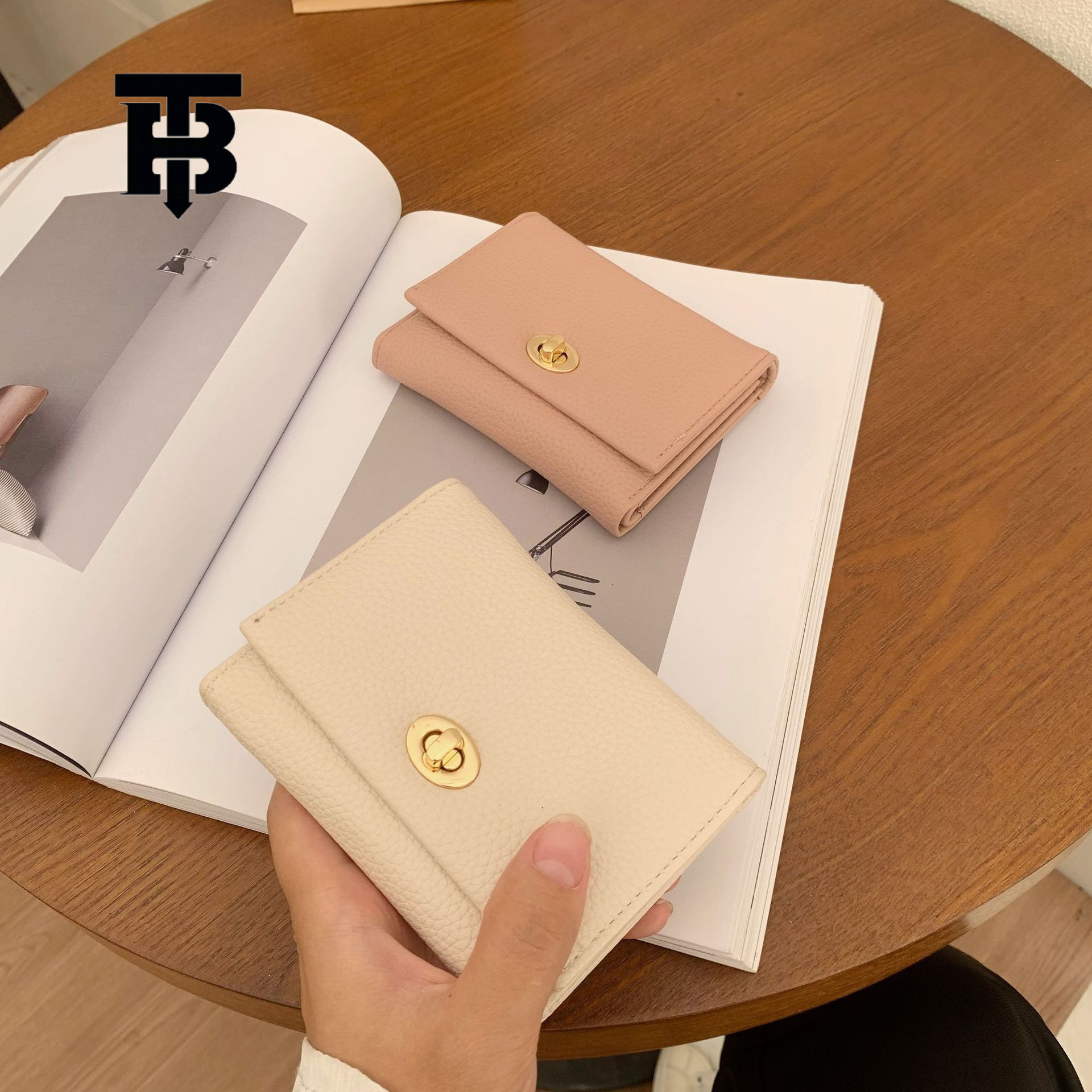 TB BHULAMTE Urban Simple Women's Wallet Luxury New Korean Metal Buckle Folding Card Bag Fashion Solid Color Designer Zipper Coin Bag Lychee Patte