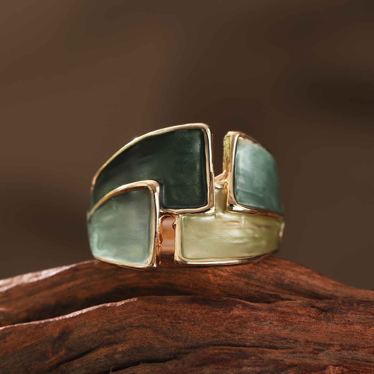 1 Piece Women's Adjustable Elastic Bohemian Geometric Ring - Zinc Alloy Green Thin Coating & Gold Plated, Suitable for Daily Wear, Parties, Gradu