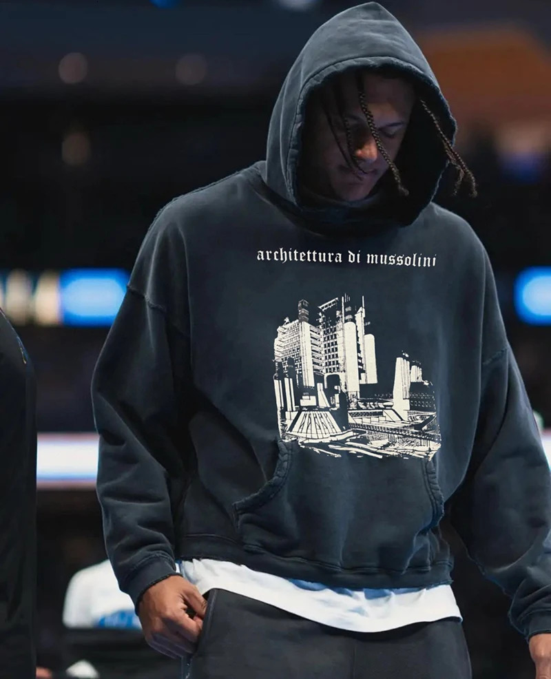 American Street ERD Hoodies Oversized Vintage Printed Patchwork Hooded Sweatshirts Casual Loose Men Women Washed Hole Hoodys 250825