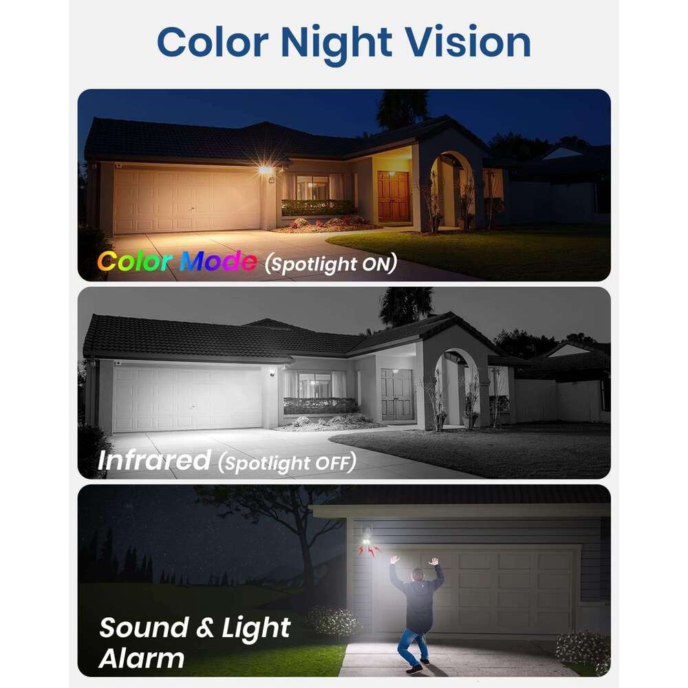 AOSU 2K Cameras Outdoor/Home, 360°Pan-Tilt View Timed Cruise 2.4G WiFi Security Camera with Motion Tracking, Spotlight & Siren, 2-Way Audio, Full Colo