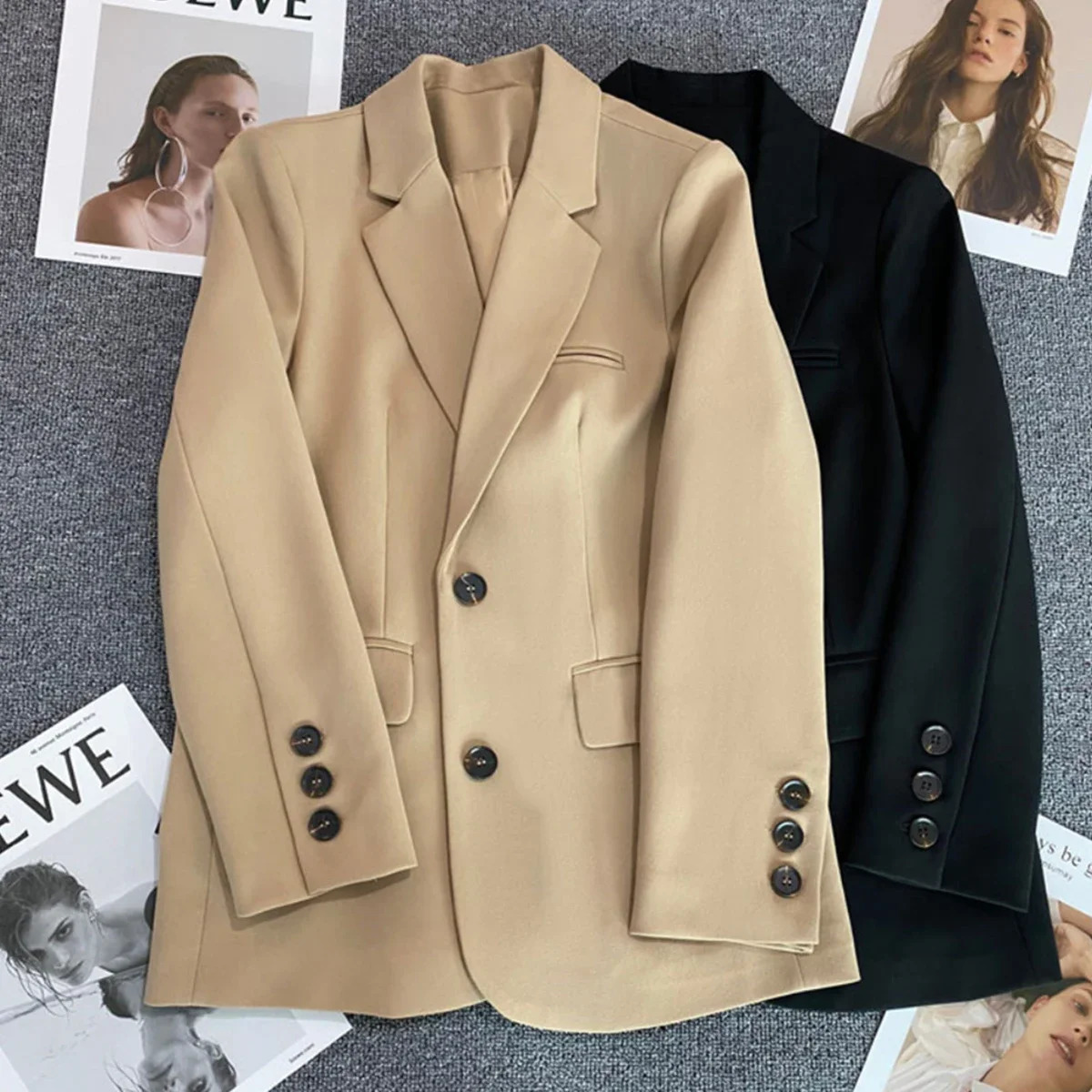 Women Jacket in Korean Fashion Small Suit Top Brown Coat Clothes Loose Straight Temperament Slim Blazer for 250825