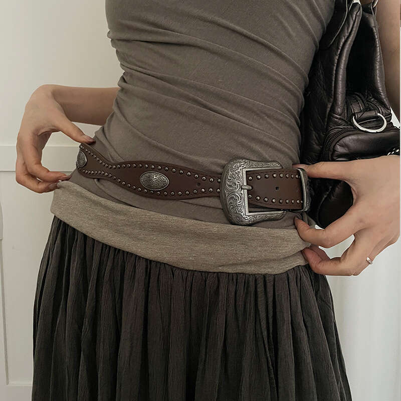 American for Women 2025 New Rivet Punk Style Belt Versatile with Jeans Personality Y2K Black