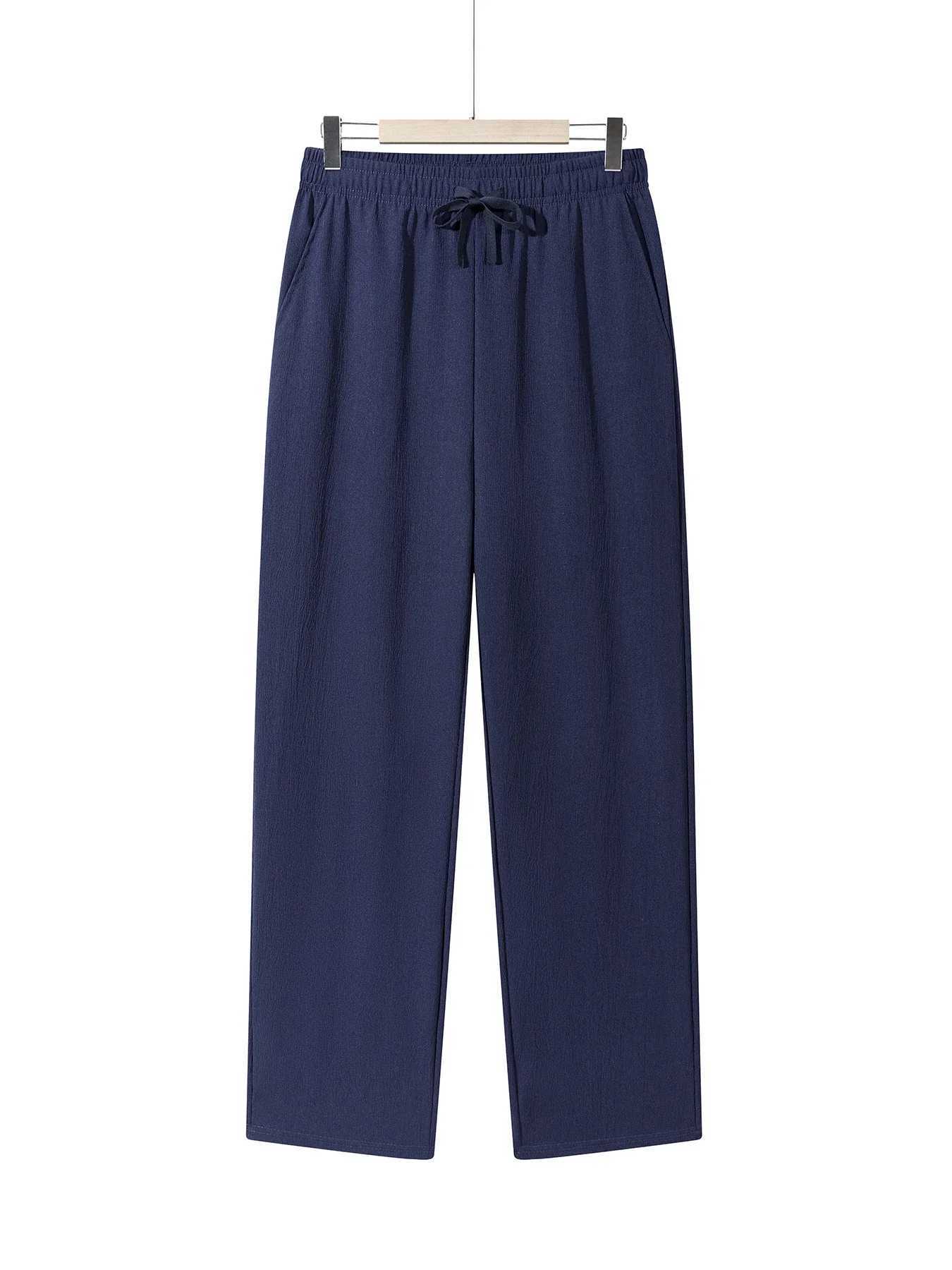 Summer Mens Straight Trousers Casual Solid Color Breathable Drawstring Long Pants Sweatpants Streetwear Men Baggy Pants W250826