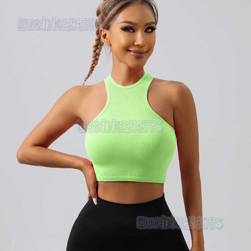 Womens Halter Neck Nylon Sports Bra Yoga Sweatwicking Seamless Underwear Running Quickdry Tank Top Short Style H250825