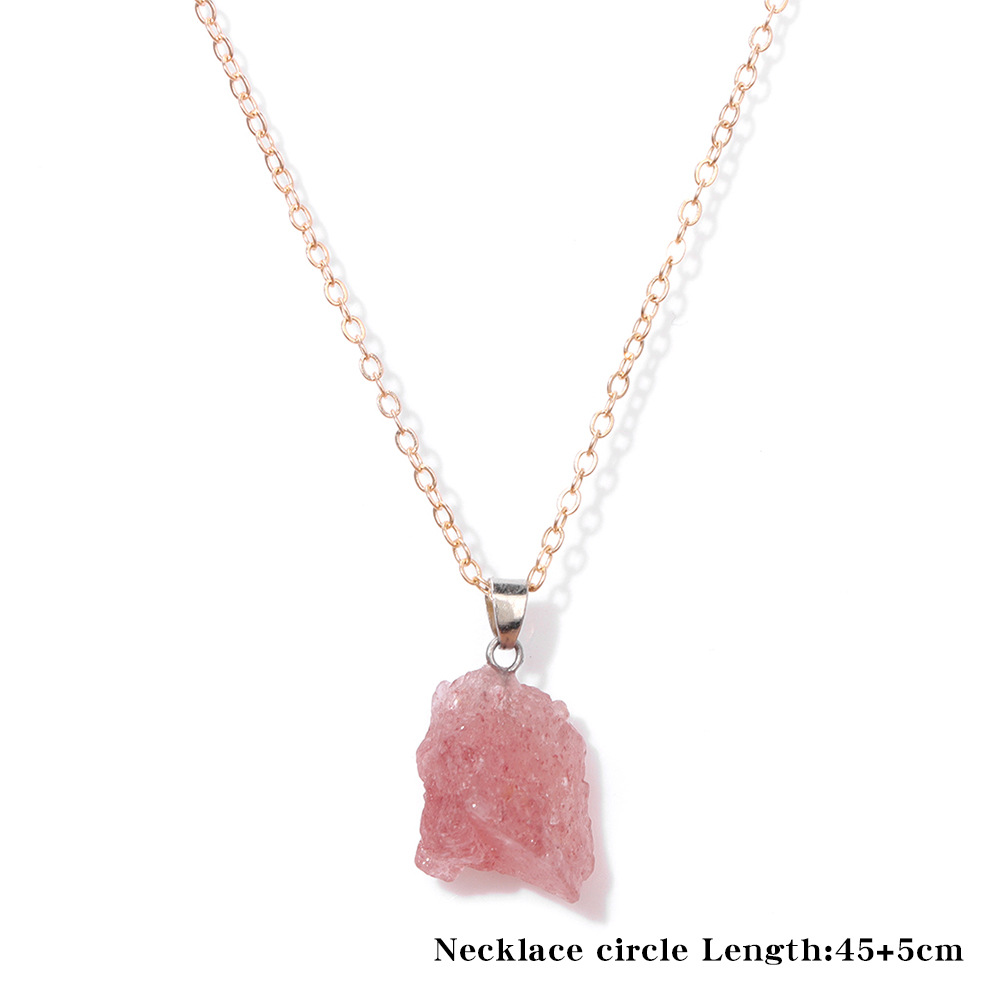 Natural Stone Pendant Necklace for Women Raw Amethyst Crystal Two Tone Chain Bohemian Statement Jewelry