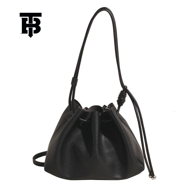 TB BHULAMTE Designer's Simple And Luxurious Women's Drawstring Bucket Bag New Seamless Soft Leather Shoulder Crossbody Bag Fashion Casual Sh