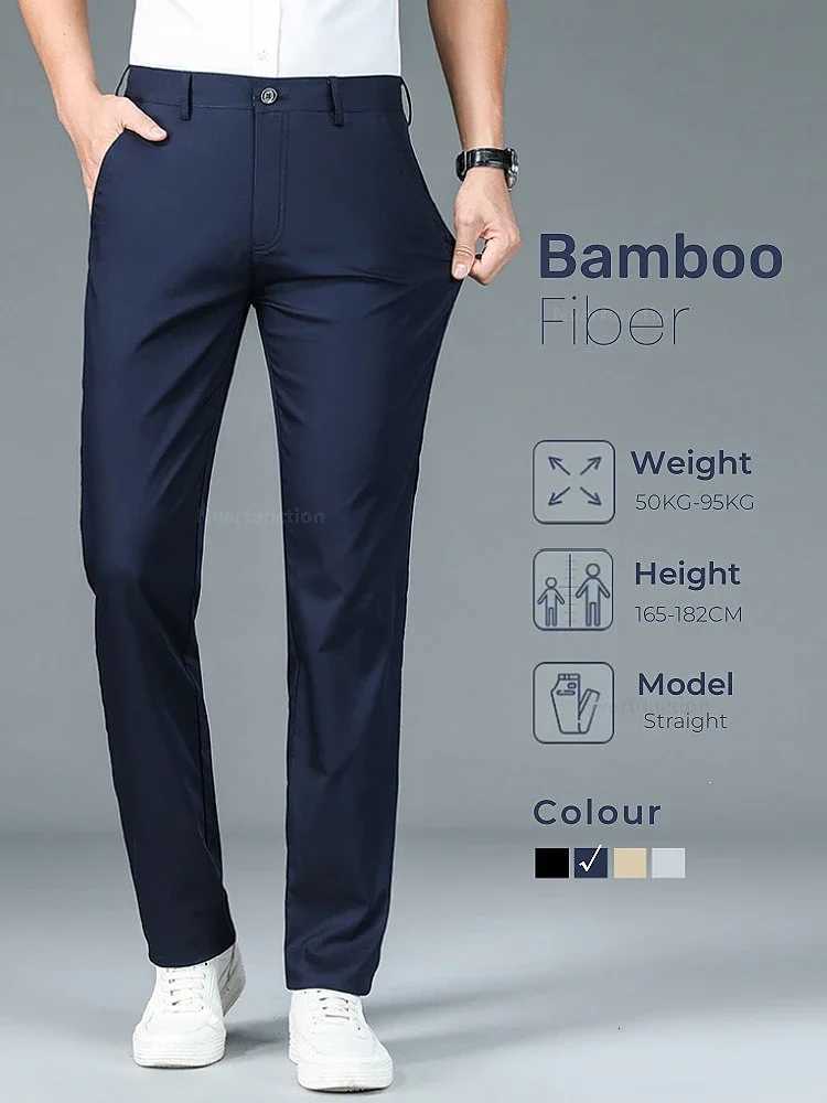 Bamboo Fiber Straight Business Pants Men Summer Clothes Fashion Classic Designer Breathable Casual Long Formal Trousers Men W250826